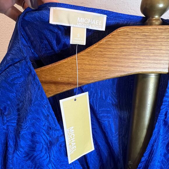 Michael Kors Royal Blue V Neck Satin Effect Midi /Maxi Dress Size S NWT - Picture 5 of 6